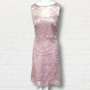 David's bridal rose gold pink v-back lace dress